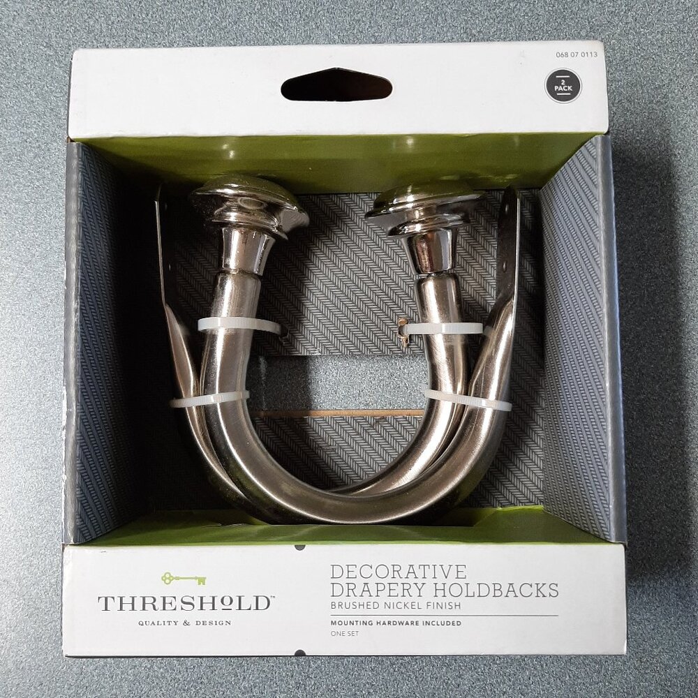 Threshold Drapery Tiebacks; Set of 2; Brushed Nickel; New, Hardware Included